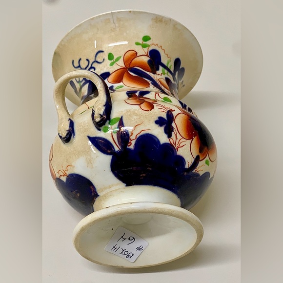 c. 1830 Vtg Gaudy Welsh Pansy Pattern Hand Painted Snake Head Handled Vase - Picture 11 of 16